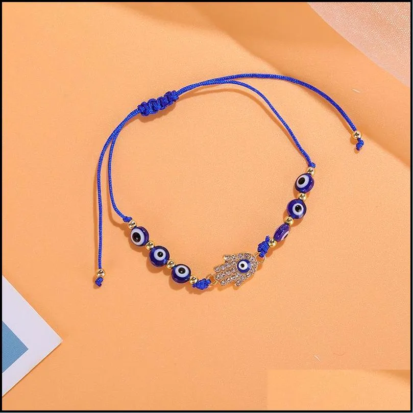 Charm Bracelets Fatima Hand Charm Bracelet Colorf Evil Eye Beads Strands Bracelets For Wholesale 12Pcs/Set Drop Delivery Jewelry Brace Dh7Jh