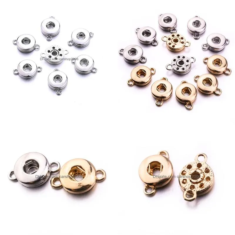 silver gold metal two ears 12mm snap button base pendant charms for diy snaps buttons earrings necklace bracelet jewelry