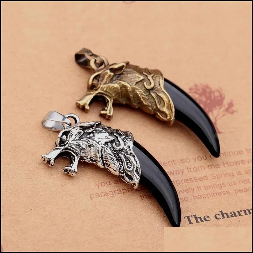 Pendant Necklaces Necklaces Pendants Mens Antique Sier Tribal White Stark Wolf Fang Tooth Boho Pendant Outdoor Men Drop Delivery Jewel Dhiia