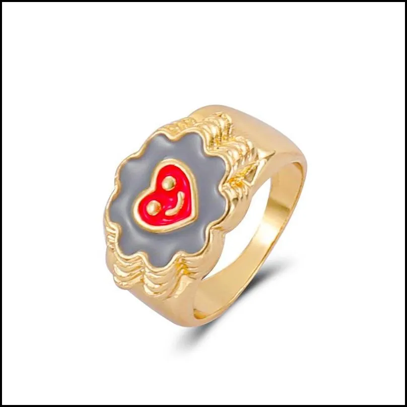 ins rings for girls vintage love heart yin yang flower ring gold plated enamel party couple rings gift jewelry