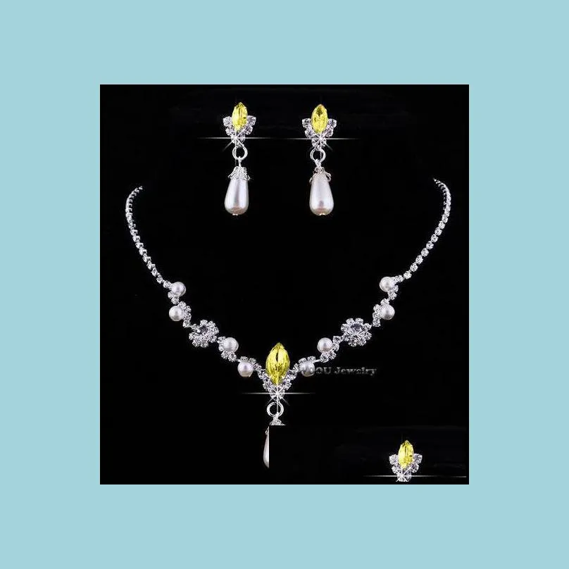 bridesmaid jewelry set for wedding faux pearls rhinestone necklace water drop earrings jewellery set party jewelry set