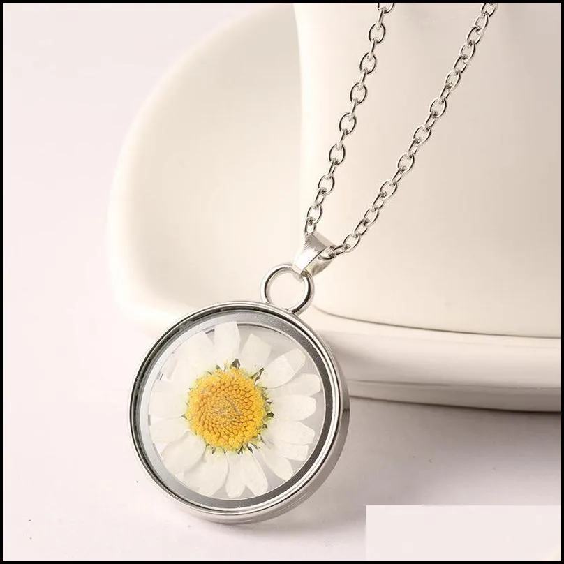 Pendant Necklaces Locket Necklaces For Women Fashion Heart Shape Floating Dried Flower Plant Pendant Chain Necklace Drop Delivery Jewe Dh8Na