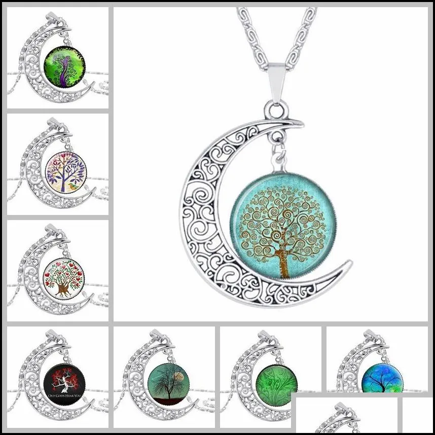 choker necklace fashion jewelry moon necklace antique silver tree of life statement necklaces pendants