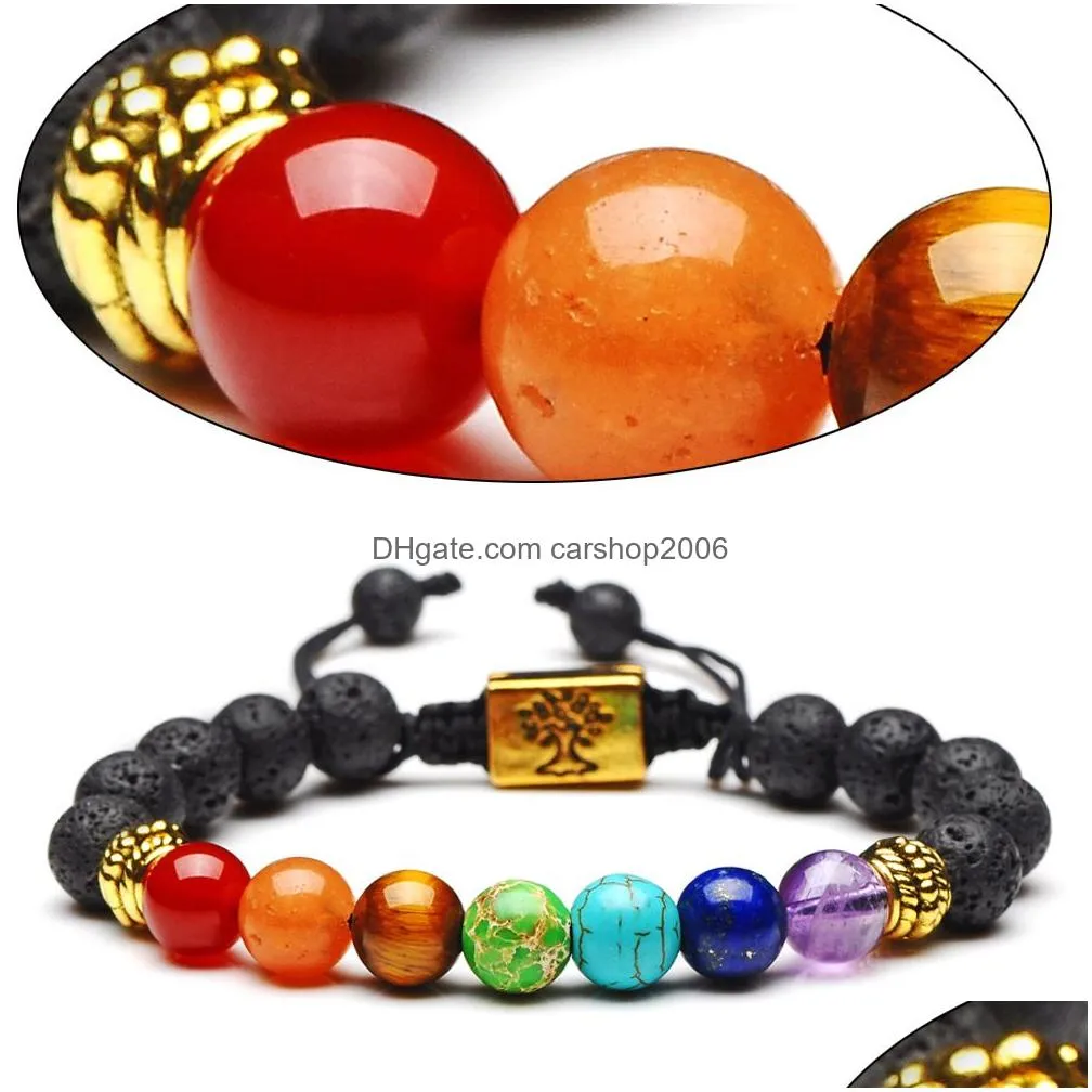 7 chakra tree of life chakra bracelets lava stones multicolor beads rope bracelet essential oil diffuser bracelet