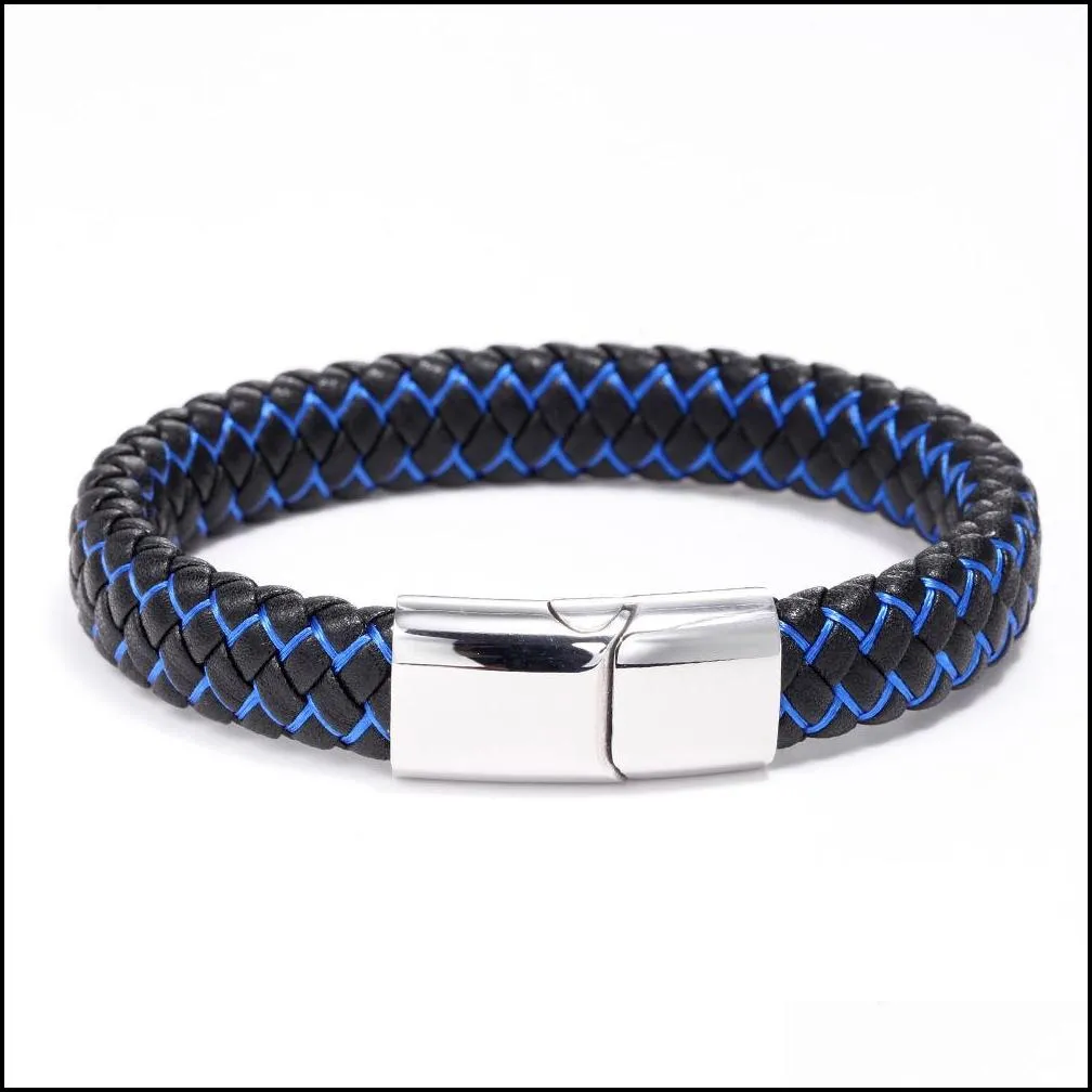 braided leather bracelet black stainless clasps men wrist handmade bracelet