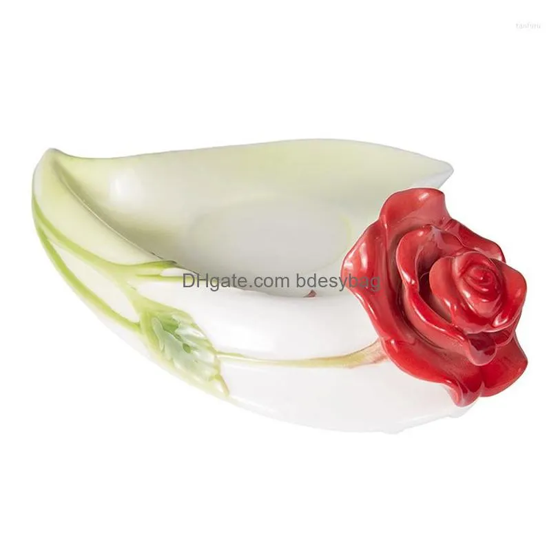 Cups & Saucers Cups Saucers 3D Rose Shape Flower Enamel Ceramic Coffee Tea Cup And Saucer Spoon High-Grade Porcelain Creative Valentin Dh59Y