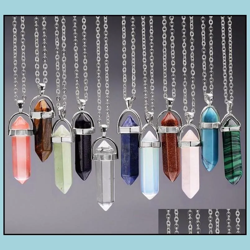 Pendant Necklaces Necklace Gold Chain Jewelry Healing Crystals Amethyst Rose Quartz Chakra Point Women Men Natural Stone Pendants Leat Dhmln