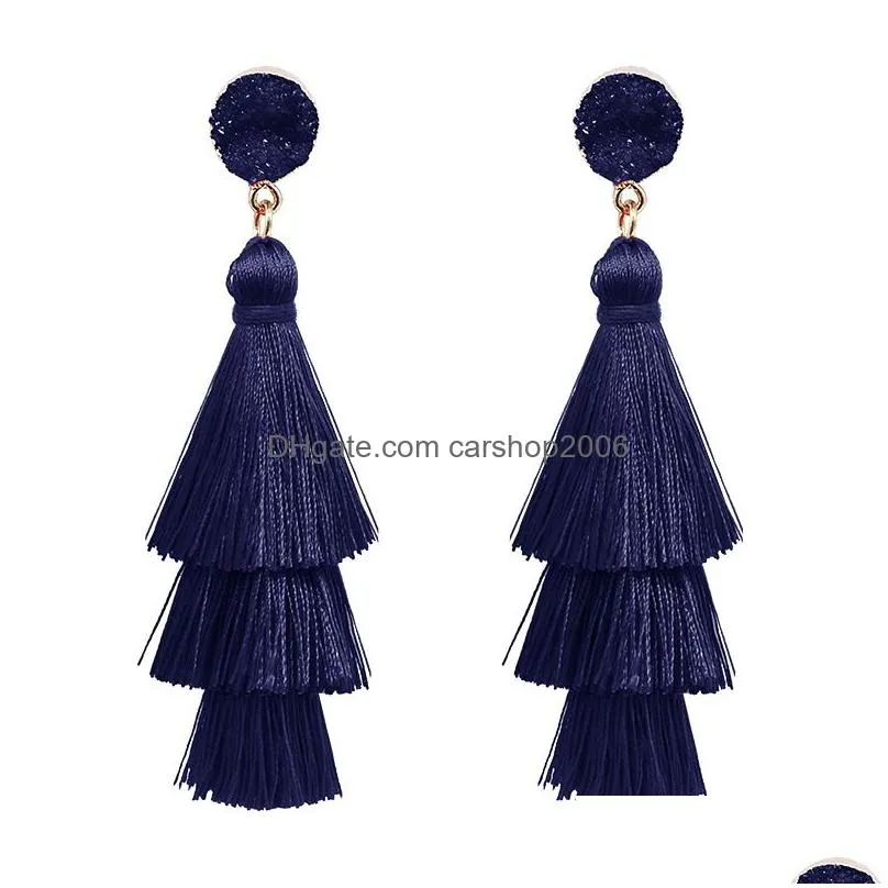 bohemia multilayer tassel druzy drusy earrings gold plated geometry faux natural stone resin dangle earrings for women jewelry