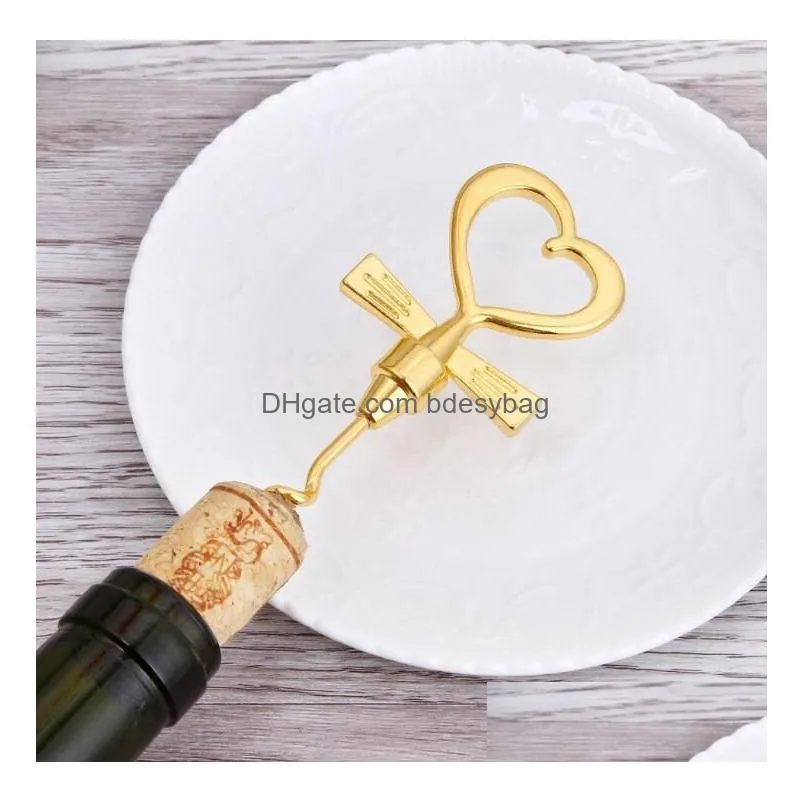 Openers Gold Wine Opener Stopper Love Set Gift Box Elegant Heart Shaped Bottle Openers Corkscrew Champagne Valentines Wedding Souvenir Dhdho