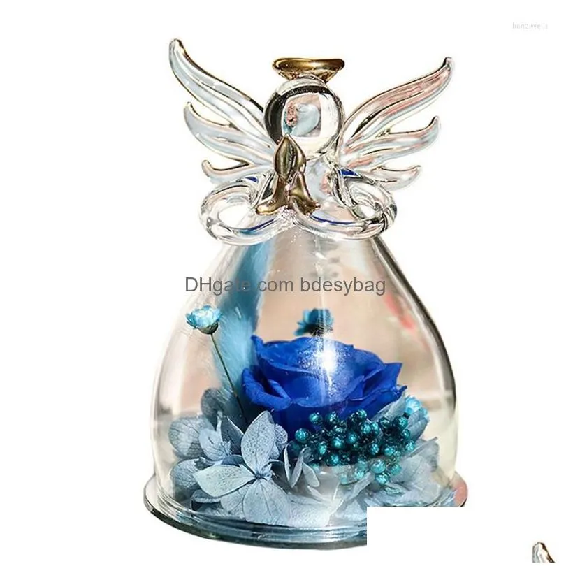 Decorative Flowers & Wreaths Decorative Flowers Valentine Gift Rose Angel Preserved In Glass Ornaments Home Decor Romantic Girlfriend Dhsgw