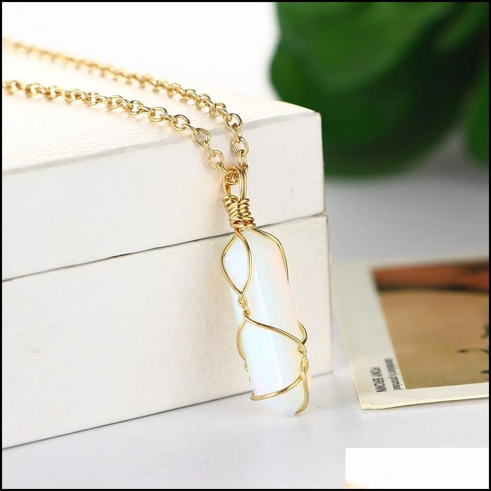 Pendant Necklaces Hexagon Shape Chakra Natural Stone Healing Point Pendants Necklaces With Gold Chain For Women Jewelry Drop Delivery Dhoc6