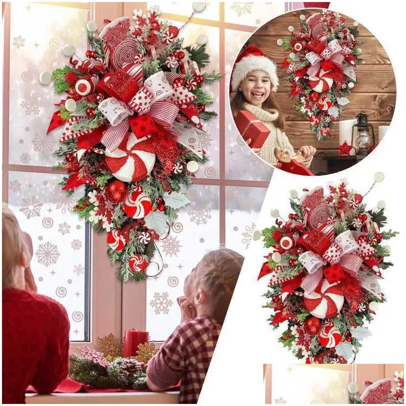 Christmas Decorations Christmas Decorations Wreath Candy Cane Artificial Window Door Hanging Garlands Rattan Home Decoration 2023New Y Dhzp7