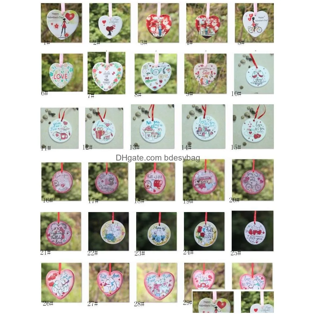 Party Favor Valentines Day Pendant Ornaments Party Gifts Round Heart-Shaped Ceramic Ornament Diy Gift Fall In Love Hanging Pendants Dr Dhhfp