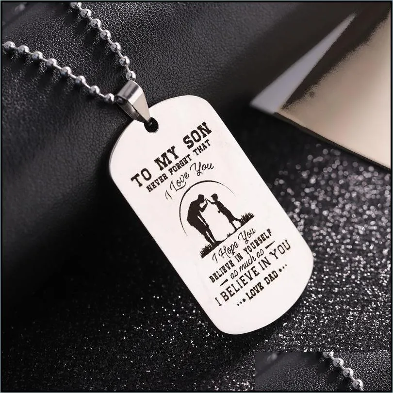 Pendant Necklaces Stainless Steel Tag Necklace To My Son Letter Military Pendant Artifact Trend Jewelry Accessories Drop Delivery Jewe Dhhcv