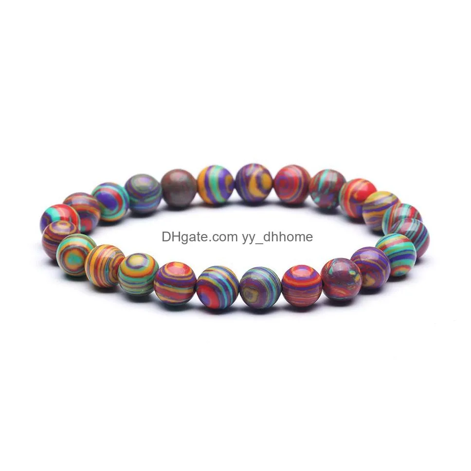 colorful charm beaded men bracelets 8mm natural stone malachite bracelets bangles for women yoga jewelry