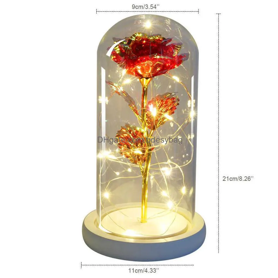 Decorative Flowers & Wreaths Valentine Gift Beauty Eternal Rose Led Light And Beast In Glass Dome Birthday For Valentines Day Drop Del Dhnx4