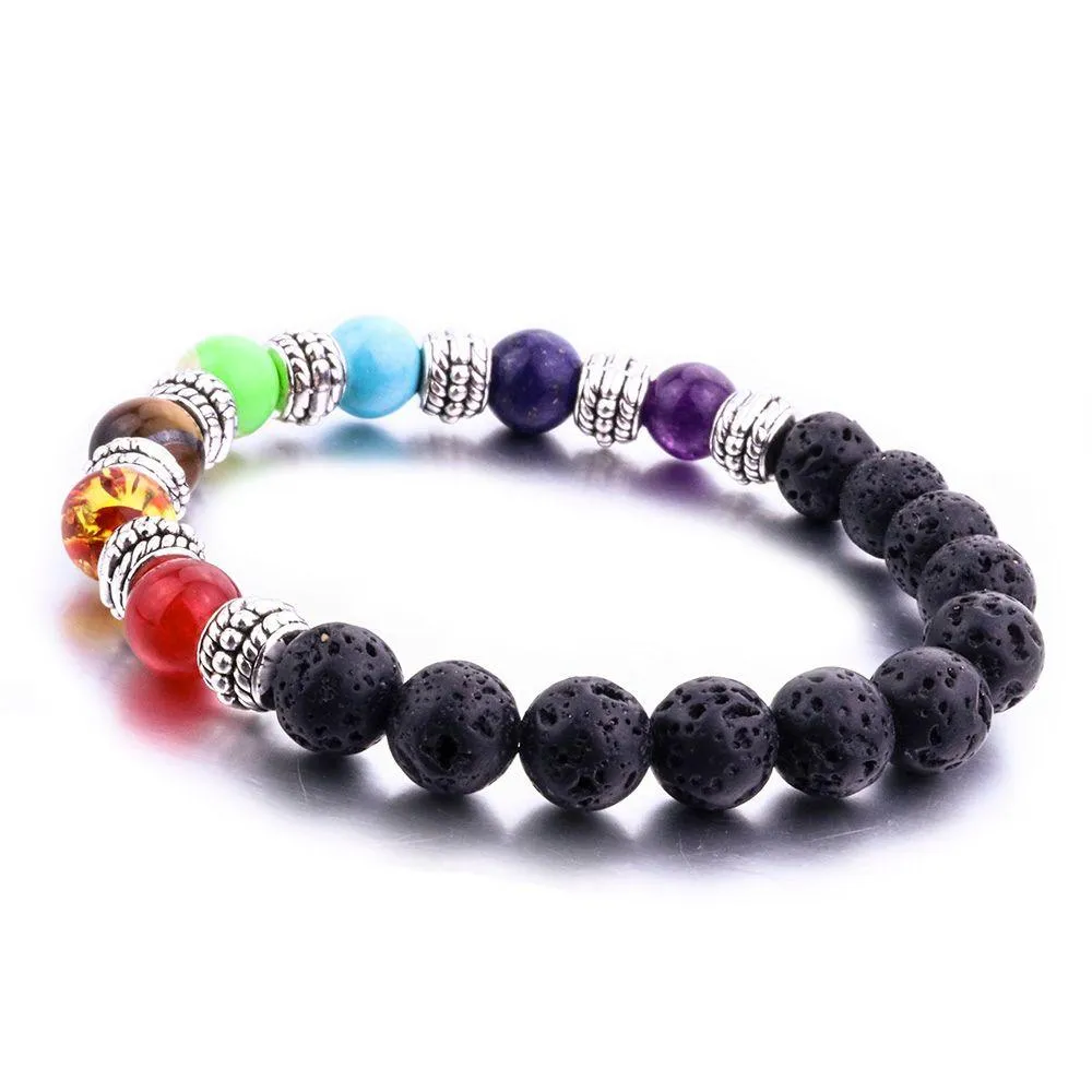 fashion natural 8mm lava stone tree of life 7 chakra beads bracelet diy aromatherapy  oil diffuser bracelet