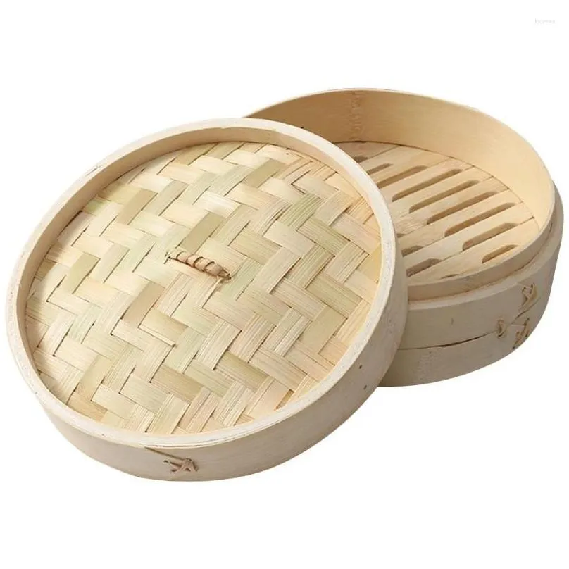 Double Boilers 1 Set Of Bamboo Food Steamer Covered Dumpling Basket Reusable