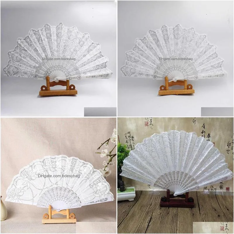 Chinese Style Products Chinese Style Products White Spanish Glitter Luxury Foldable Cloth Dance Hand Fans With Flowers For Home Weddin Dhauk