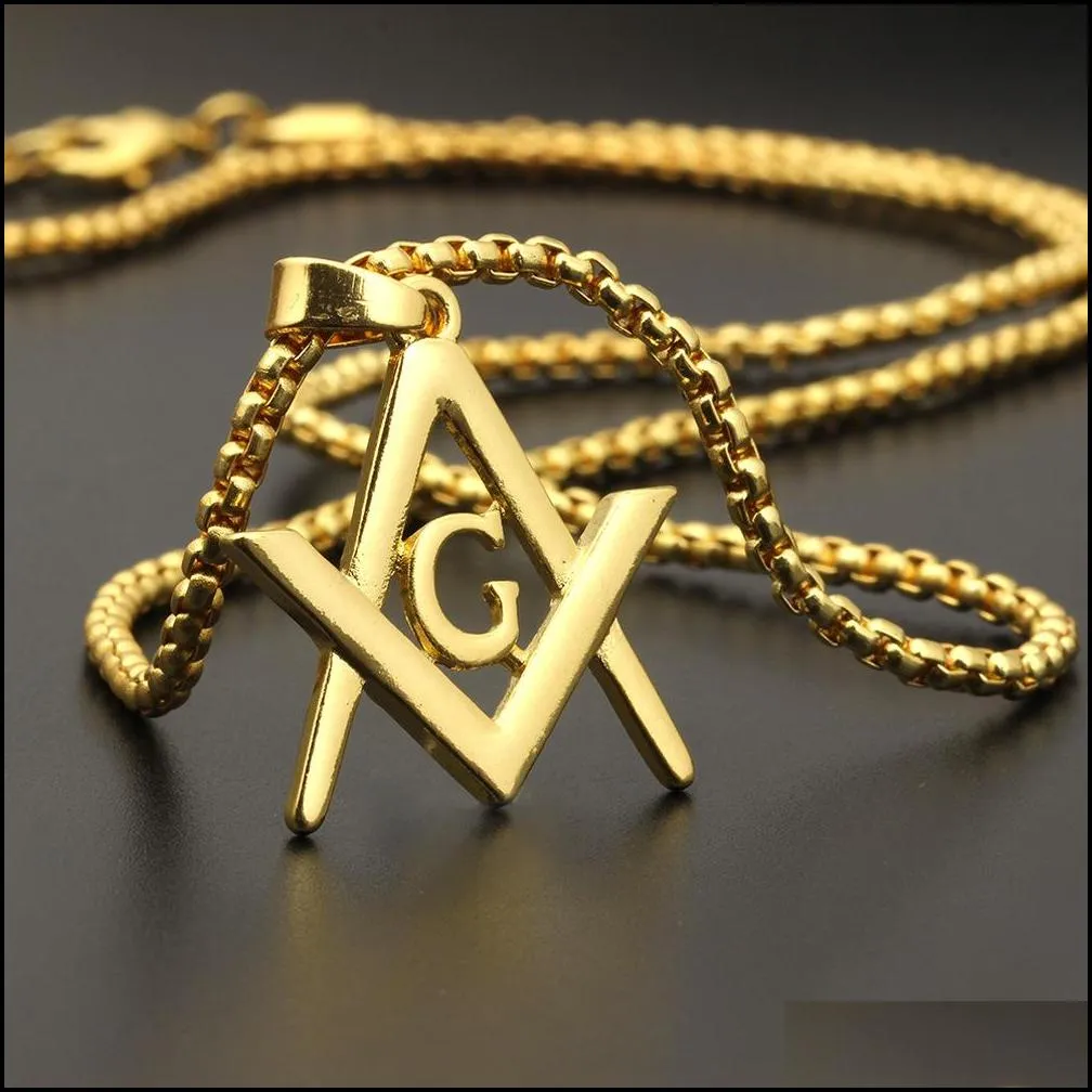 stainless steel necklace masonic symbol mason pentagram religion jewelry chain necklace gold/ silver/black masonic necklace