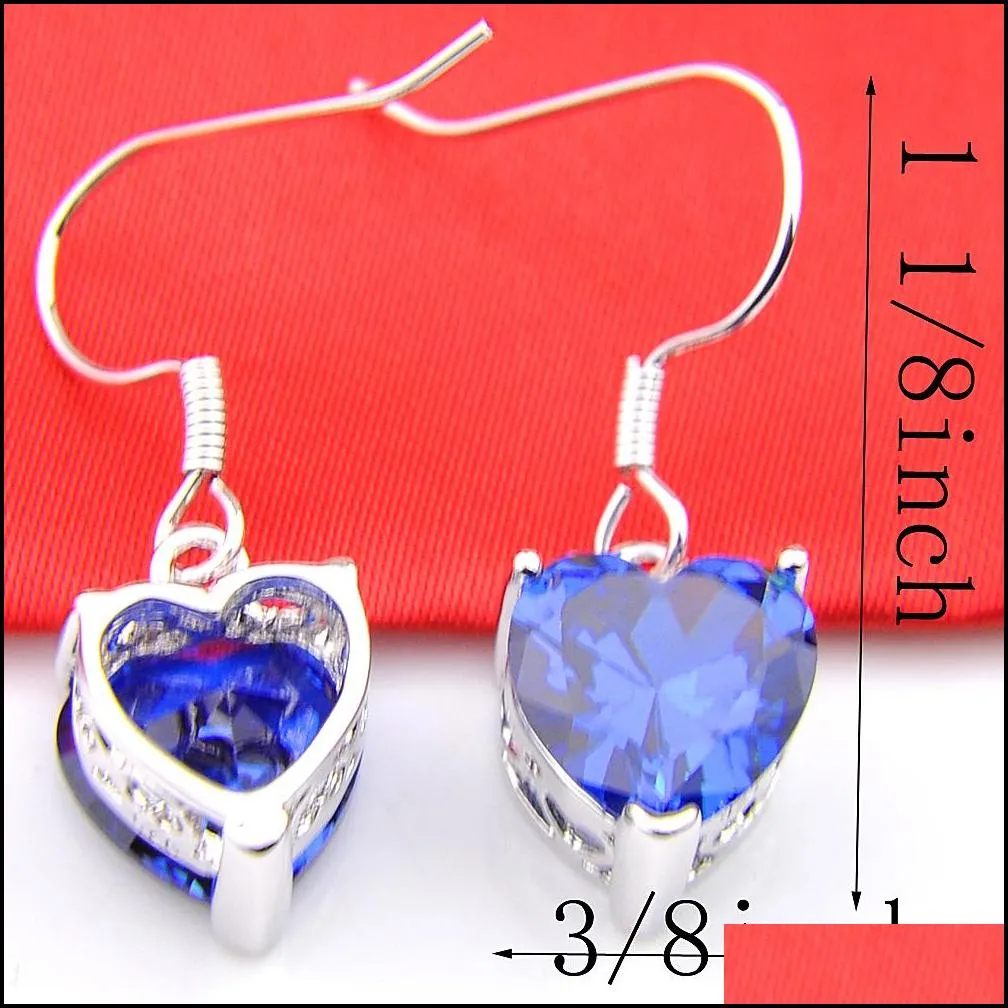 Wedding Jewelry Sets Luckyshine Mix 3Pcs/Lot Antique Crystal Fire Heart Blue Topaz Zirconia Gems 925 Sterling Sier Wedding Pendants Ea Dh9On