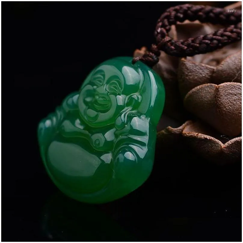 Pendant Necklaces Pendant Necklaces Joursneige Green Color Chalcedony Laughing Buddha Lucky Fine Carving Necklace Drop Delivery Jewelr Dht31