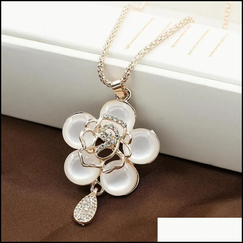 necklaces pendant fine jewelry gold plated rhinestone opal shining n elegant necklaces pendants long chain necklace