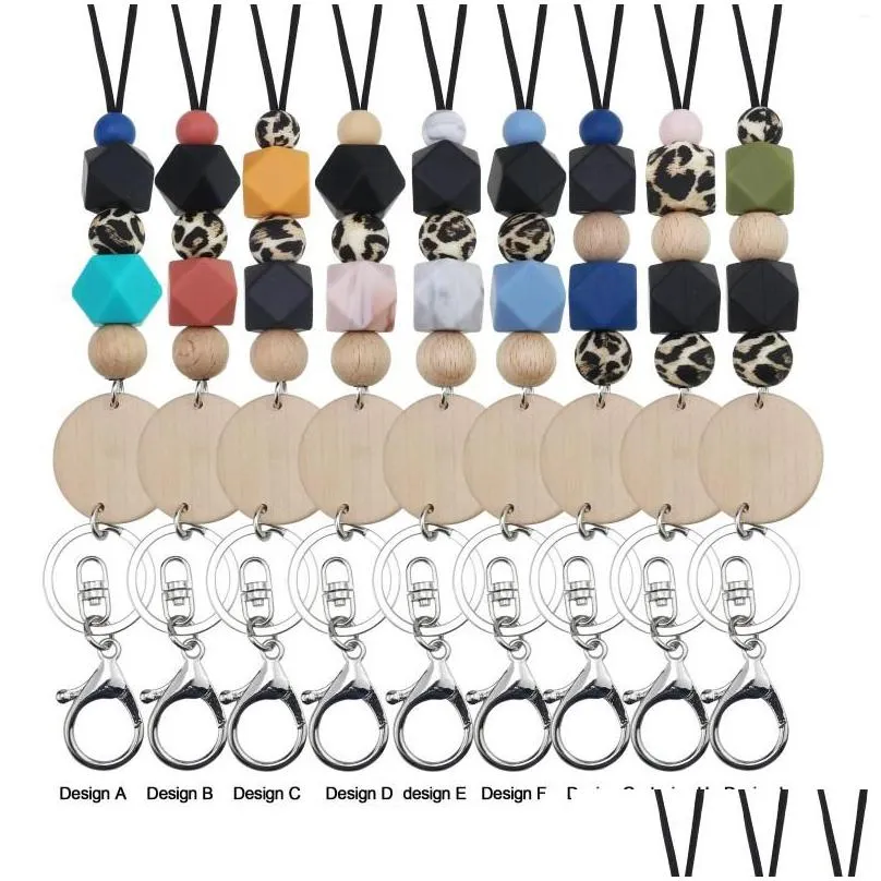 Pendant Necklaces Pendant Necklaces Sile Lanyards Beaded Id Badge Wooden Disc Breakaway Necklace For Teachers Employees Students Lanya Dhtiz