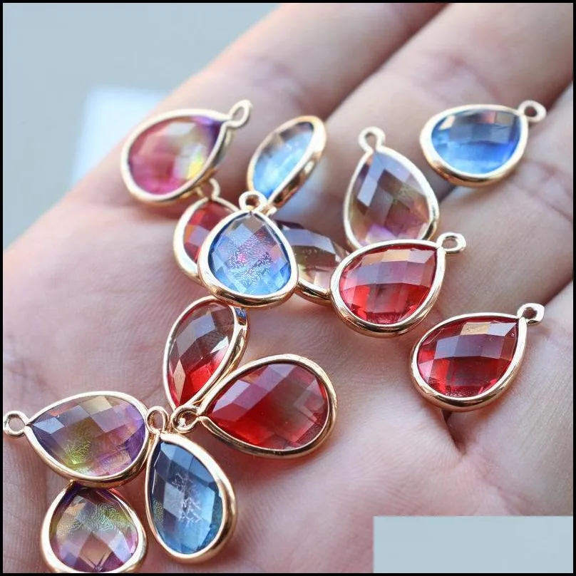 Charms Wholesale Gradient Colorf Faceted Tear Drop Gemstone Charm Small Pendant For Necklace Bracelet Making Drop Delivery Jewelry Jew Dh7Ga