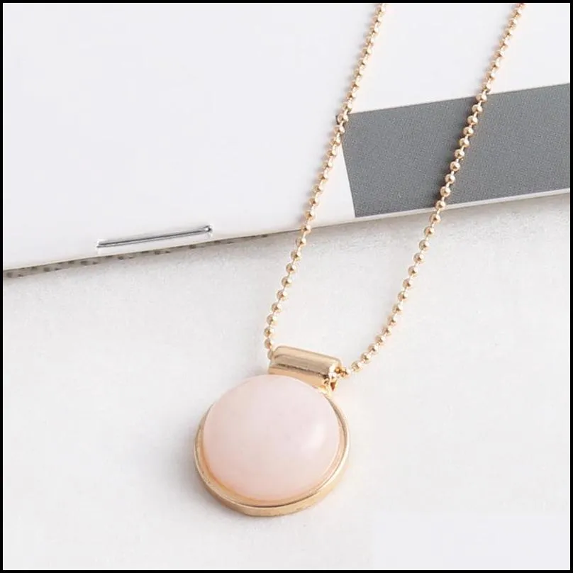 Pendant Necklaces Natural 1.6Cm Round Pearl Agate Pendant Necklace Gold Plated Ball Chain Necklaces Drop Delivery Jewelry Necklaces Pe Dhwoy