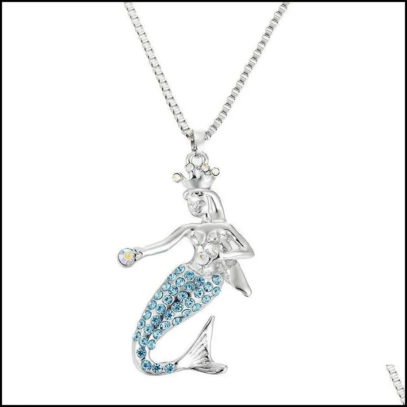 mermaid pendants necklaces bohemian long chains necklaces enamel crystal necklace beautiful mermaid necklace