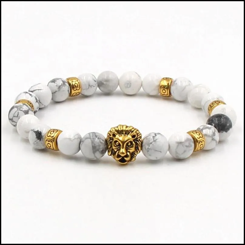 bead stone bracelet 8mm white beads bracelet  owl buddha head stretch elastic men bracelet