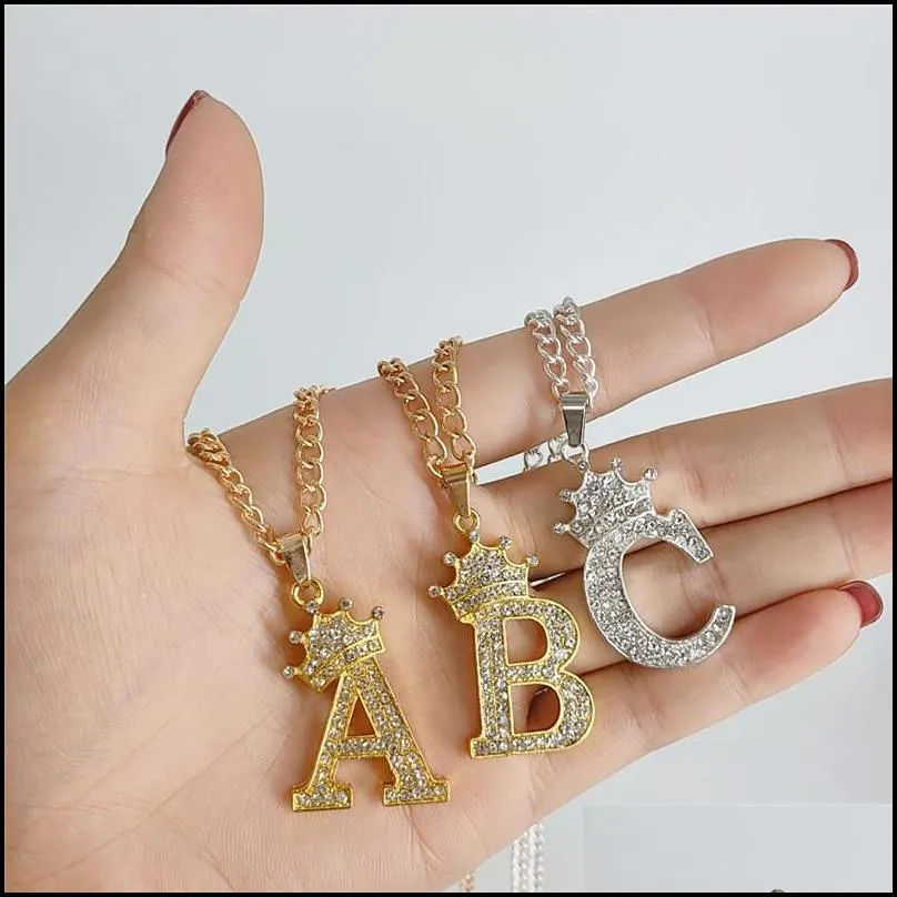 Pendant Necklaces Crown Initial Letter Pendant Necklace For Women Noble Delicate Rhinestone With 50Cm Chain Neck Ornament Jewelry Drop Dhvko