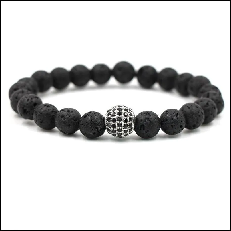black beads natural stones ball charm lava stone beads men bracelet black lava beads bracelets