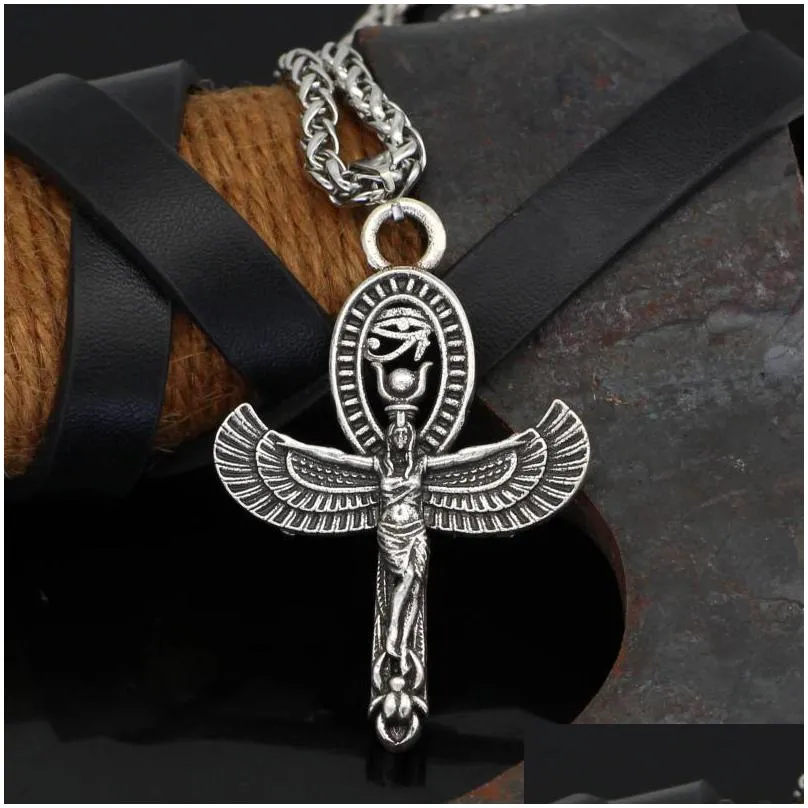 Pendant Necklaces Pendant Necklaces Vintage Ancient Egyptian Wing Goddess Eye Of Horus Ankh Uni Trend Amet Drop Delivery Jewelry Neckl Dh0Kh