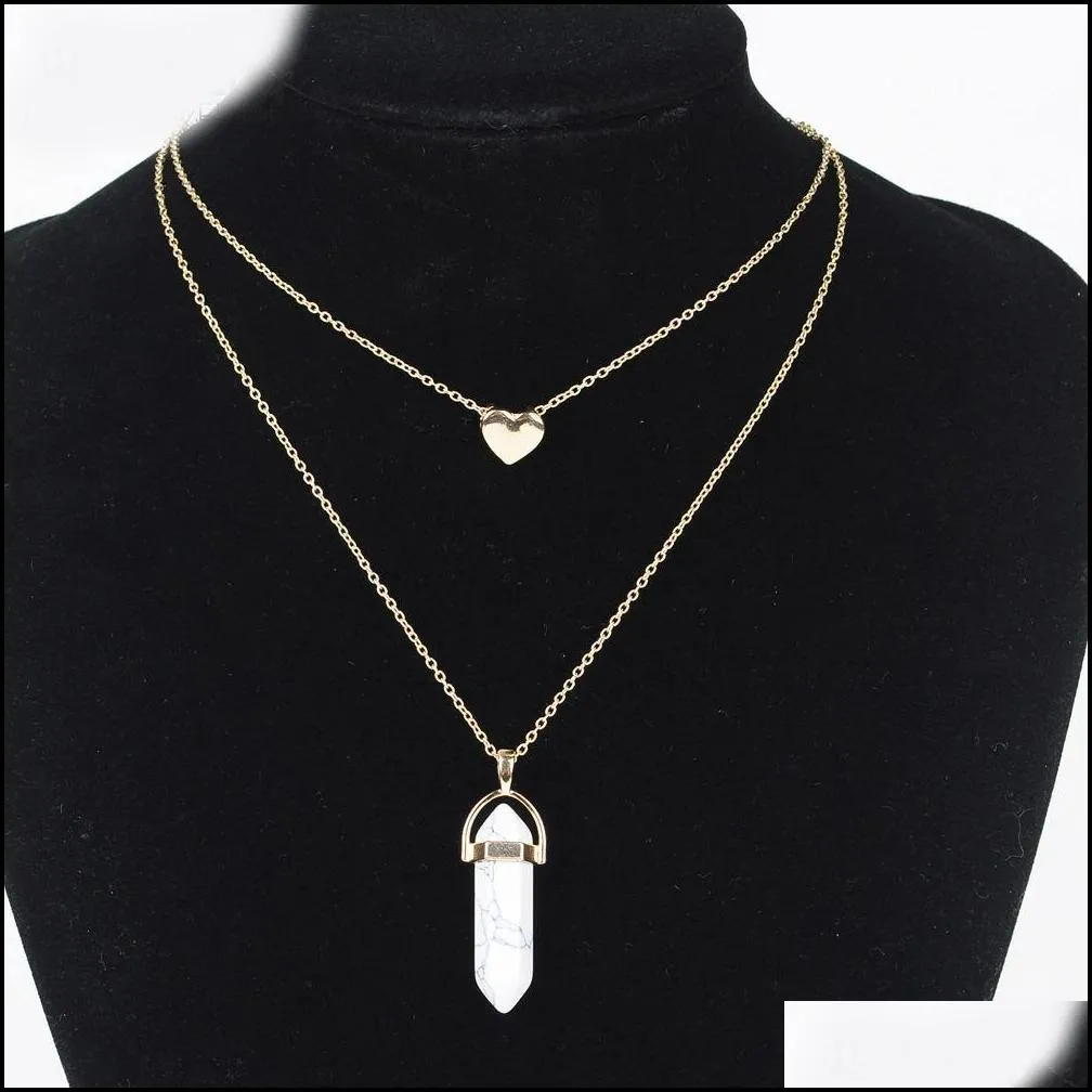 Pendant Necklaces Necklace Gold Jewelry Healing Crystals Amethyst Rose Quartz Chakra Natural Stone Pendants Chain Necklaces Drop Deliv Dhhxk