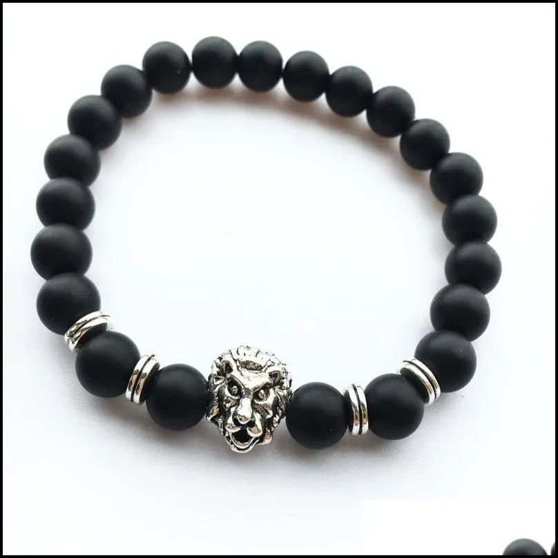 Charm Bracelets Mens Bracelets Luxury Jewelry Women Matt Stone Bead Bracelet Elephant Leopard Head  Owl Turtle Lava Drop Delivery Dh8Kl