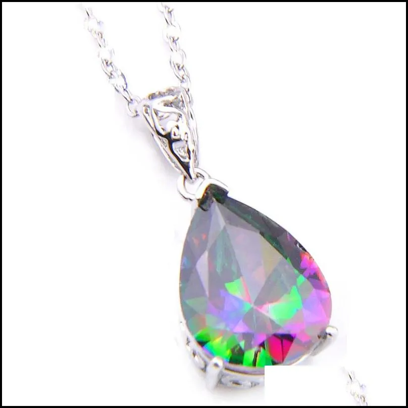 Pendant Necklaces Luckyshine 2Pcs/Lot Fashion Jewelry Wholesale 925 Sier Antique Special Teardrop Fire Mystic Topaz Crystal Pendants L Dhnfn