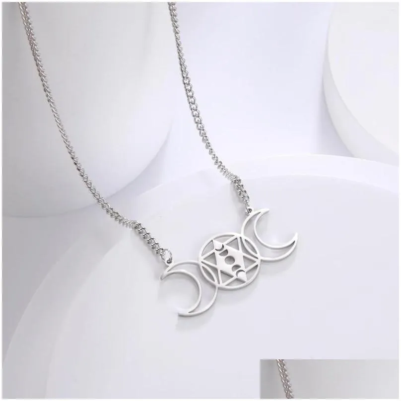 Pendant Necklaces Pendant Necklaces Myshape Goddess Symbol For Men Women Moon R Eclipse Star Of David Stainless Steel Necklace Vintage Dhgki