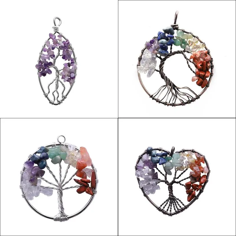 copper rainbow 7 chakra tree of life stone quartz necklace stone necklaces