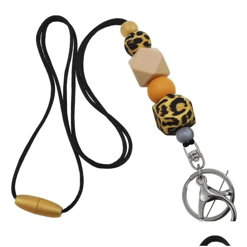 Pendant Necklaces Pendant Necklaces Sile Lanyards Beaded Id Badge Wooden Disc Breakaway Necklace For Teachers Employees Students Lanya Dhtiz