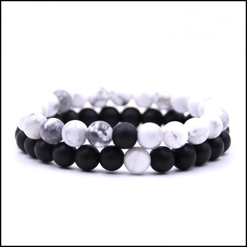 Charm Bracelets Distance Bracelets For Lovers 2Pcs/Set Yin Yang Stone Beaded Best Friend Couple Bracelet Drop Delivery Jewelry Bracele Dhh5Y