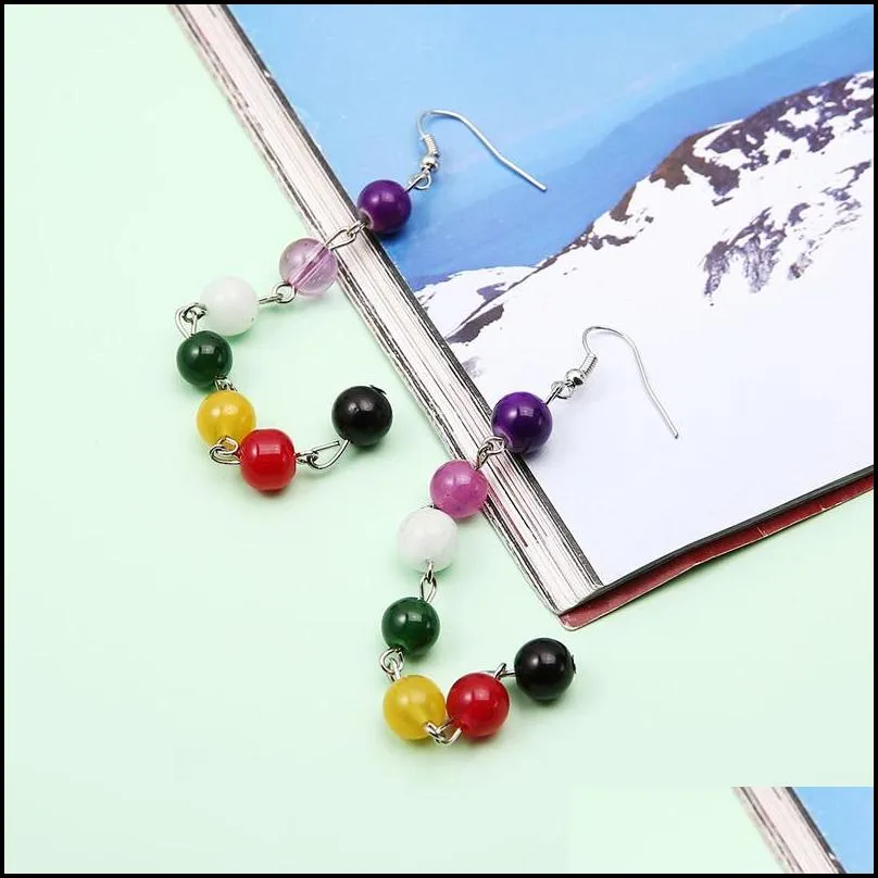 Charm Rainbow Round Natural Stone Earrings 7 Chakra Women Long Fringed Statement Beads Earring Reiki Healing Jewelry Drop Delivery Jew Dhfrk