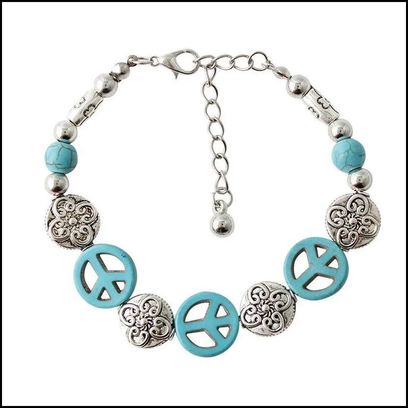charm bracelets wholesale turquoise silver charm chain link bracelet bangle fashion wristband cuff bead bracelet