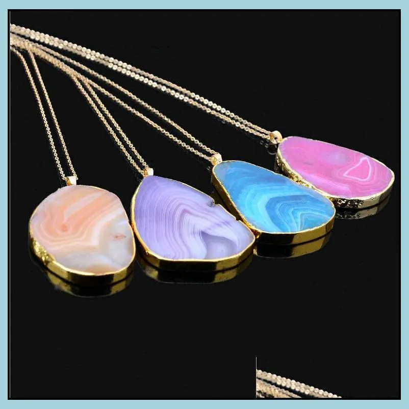 Pendant Necklaces Natural Stone Colorf Crystal Cutting Texture Pendant Necklace Different Designs Neck Sweater Chain Mix Fashion Jewel Dhnyb