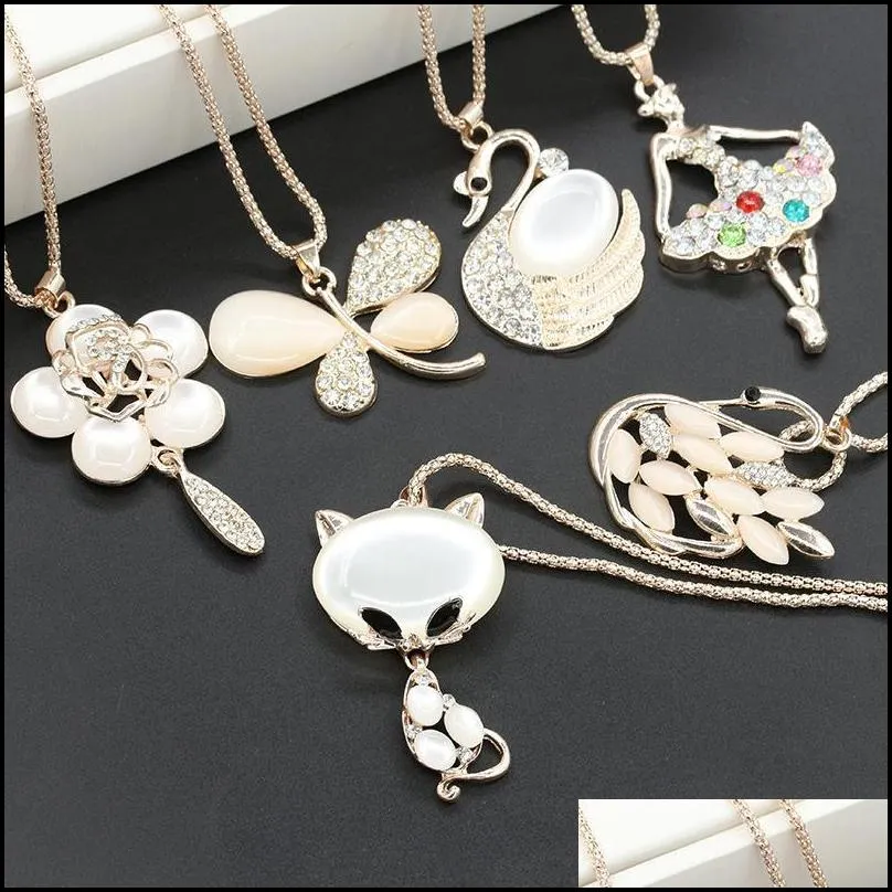 necklaces pendant fine jewelry gold plated rhinestone opal shining n elegant necklaces pendants long chain necklace