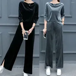 Women`s Two Piece Pants Sets For Women 2 Pieces Long Sleeve Split Velvet Set Outfit Sportswear Womens Running