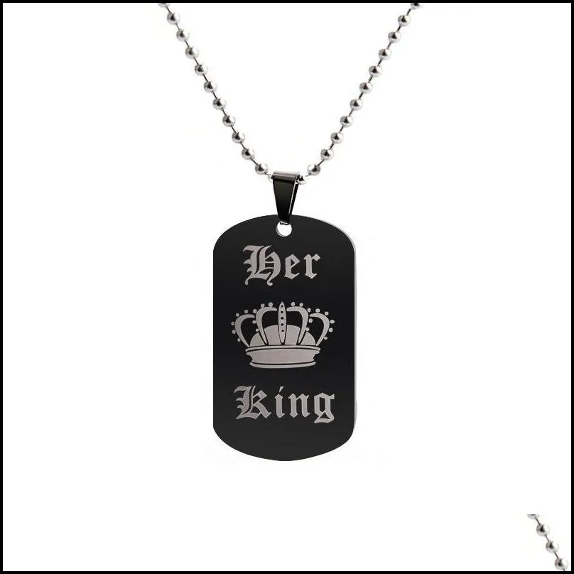 Pendant Necklaces Pretty Stainless  Steel Necklace For Lover Women Men Her King His Queen Couple Necklaces With Crown Tags Pe Dh7E9