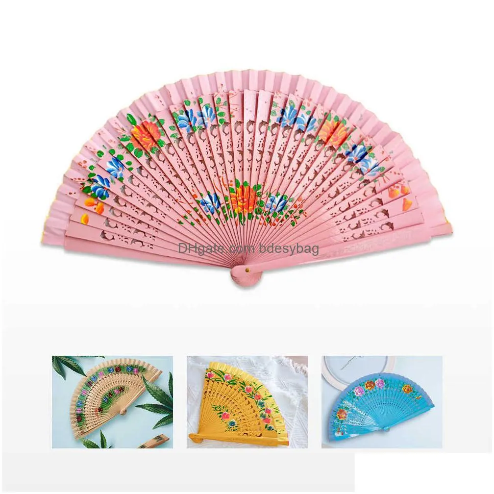 Chinese Style Products Chinese Style Products Folding Fan Wood Spanish For Dancing Printing Hand Home Decoration Ornaments Craft Drop Dh8Ct