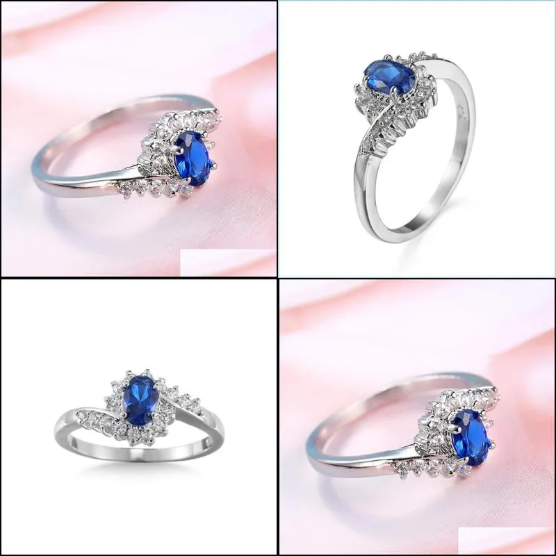 Solitaire Ring Bk 3 Pcs/Lot Women Holiday Gift Jewelry Unique Blue Crystal Cubic Zirconia Gems 925 Sterling Sier Plated Wedding Party Dhkyd